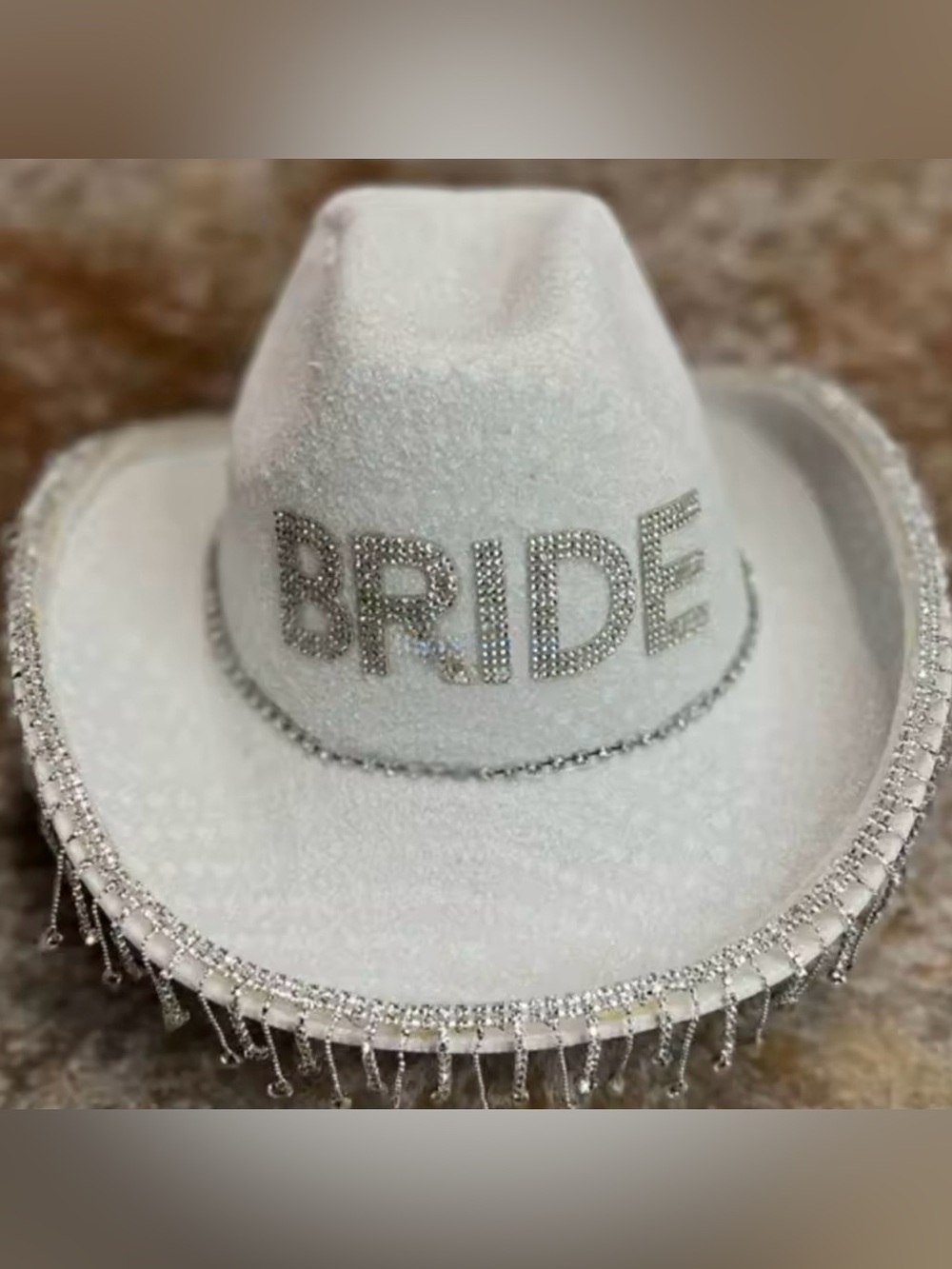 Macy's White Rhinestone 'BRIDE' Embellished Cowboy Hat